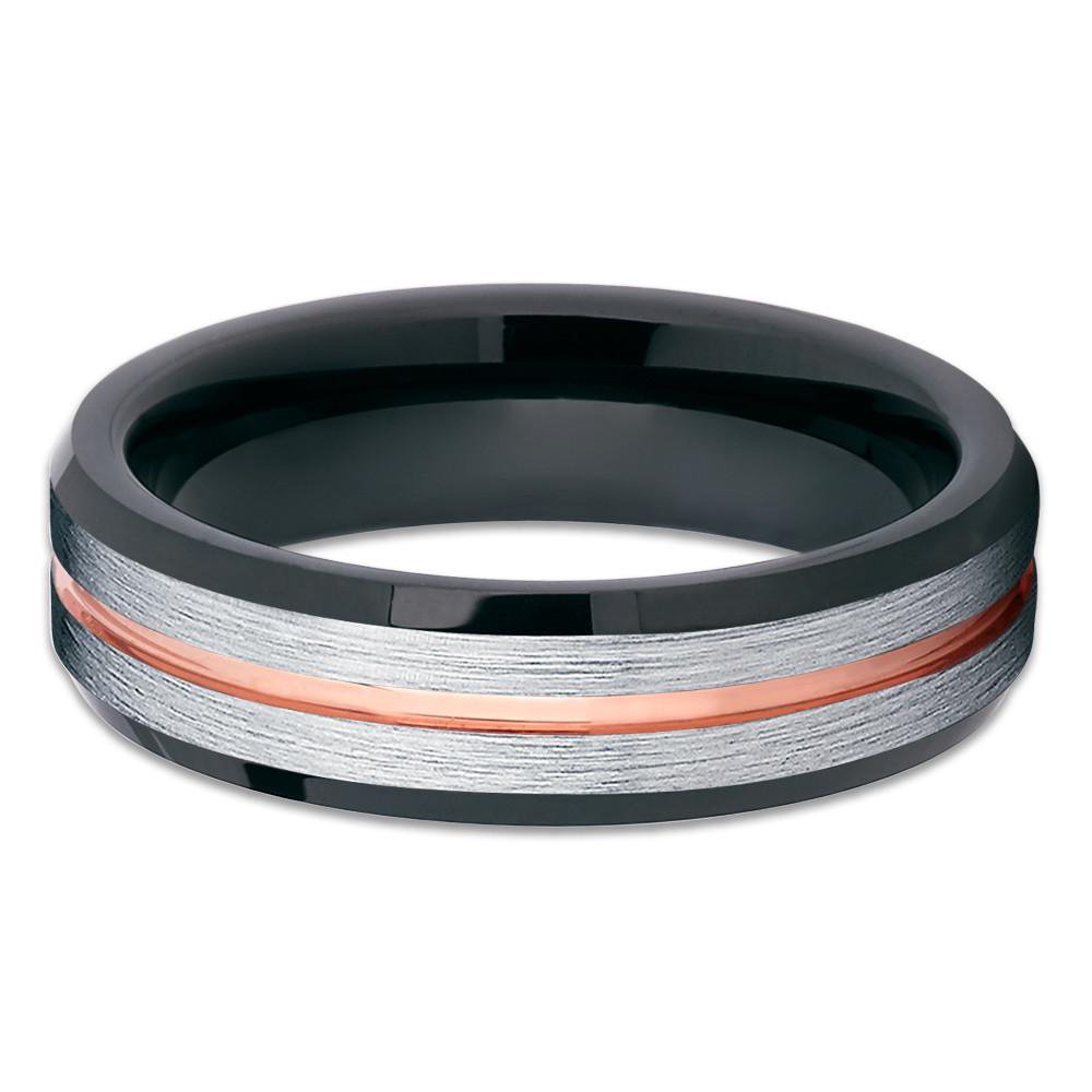 6mm Rose Gold Tungsten Wedding Band for Men & Women - Black Tungsten Carbide Ring with Comfort Fit - Anniversary, Engagement & Promise Ring - Durable & Scratch-Resistant Jewelry for Everyday Wear