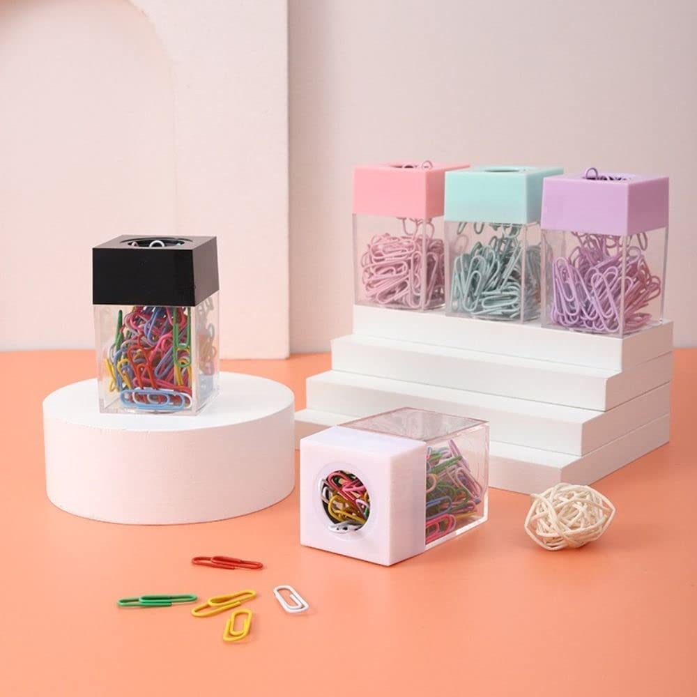 Magnetic Paper Clip Organizer - Clear Acrylic Desk Clip Dispenser with Strong Magnetic Top for Office Supplies, Binder Clips & Hair Accessories (Purple) - Perfect for Office Desks, Home Workstations & Craft Rooms