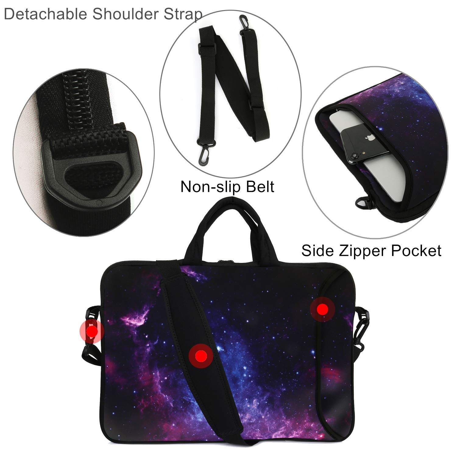 Violet Mist 14-15.6 Inch Waterproof Neoprene Laptop Shoulder Bag - Protective Messenger Case with Adjustable Strap for MacBook, Tablet & Notebook - Perfect for Work, School & Travel (Purple Galaxy)