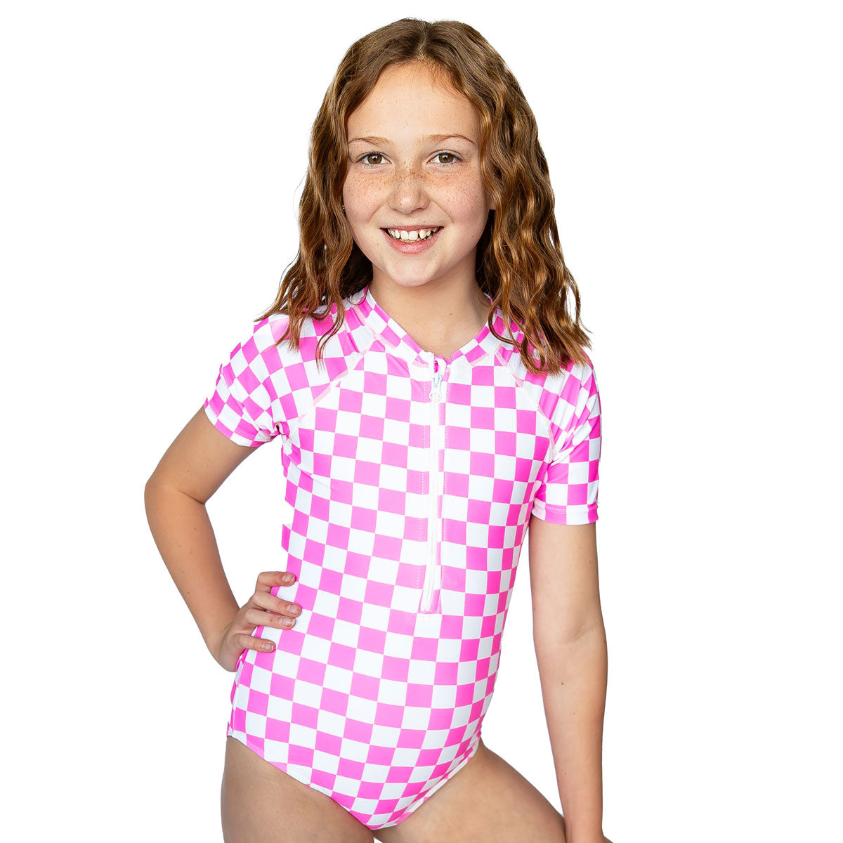 Girls' Short Sleeve Rash Guard One Piece Swimsuit - UV Protection Swimwear for Beach, Pool & Water Sports