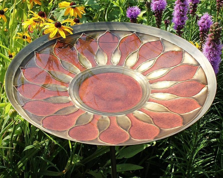 Vibrant Red African Daisy Bird Bath - Attract Birds with Colorful Garden Decor for Outdoor & Patio Use
