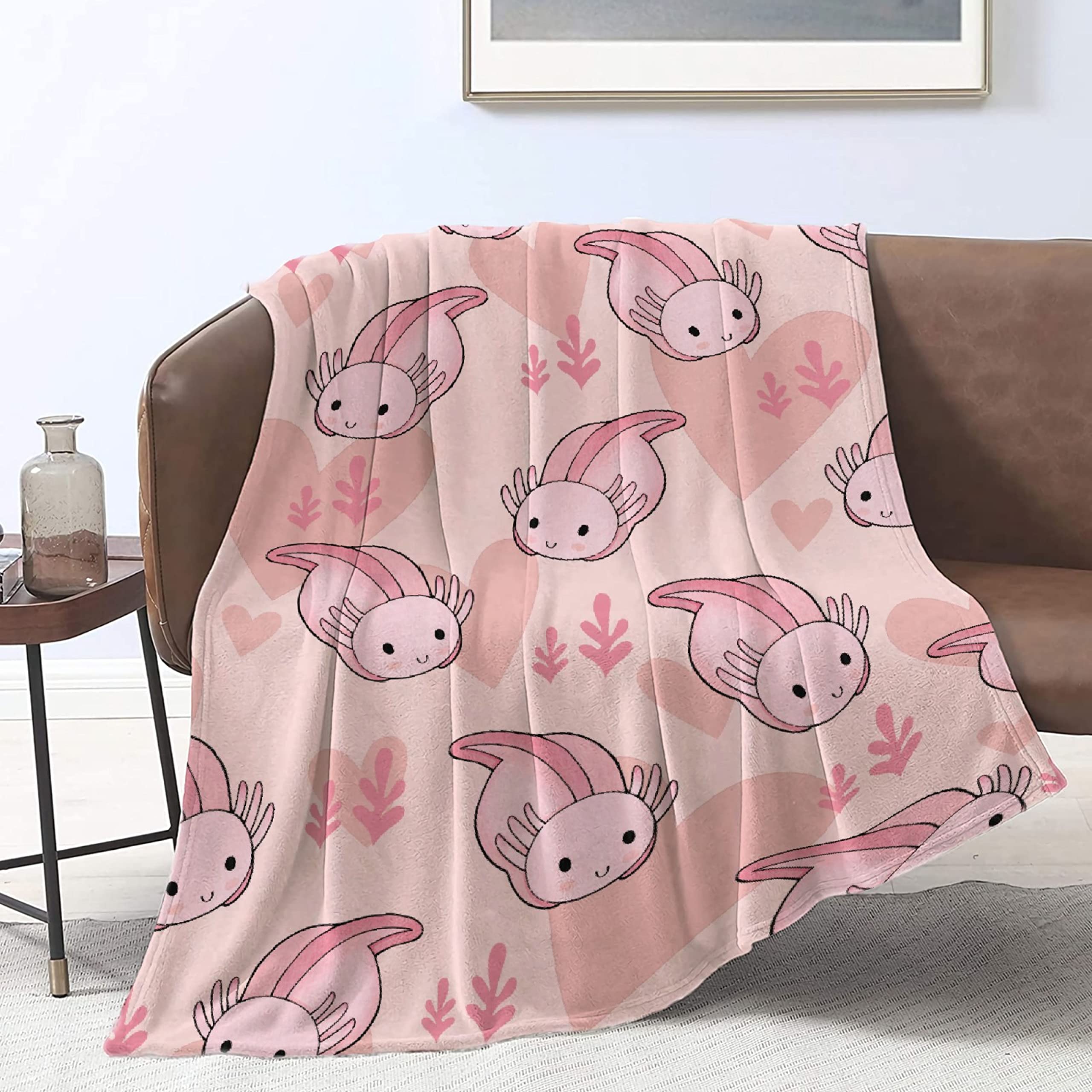 Soft Flannel Fleece Axolotl Blanket - XL 120x90 Inch Plush Lightweight Cozy Throw for Couch, Sofa & Bed | Perfect Gift for Family & Friends | Great for Snuggling, Lounging & Home Decor