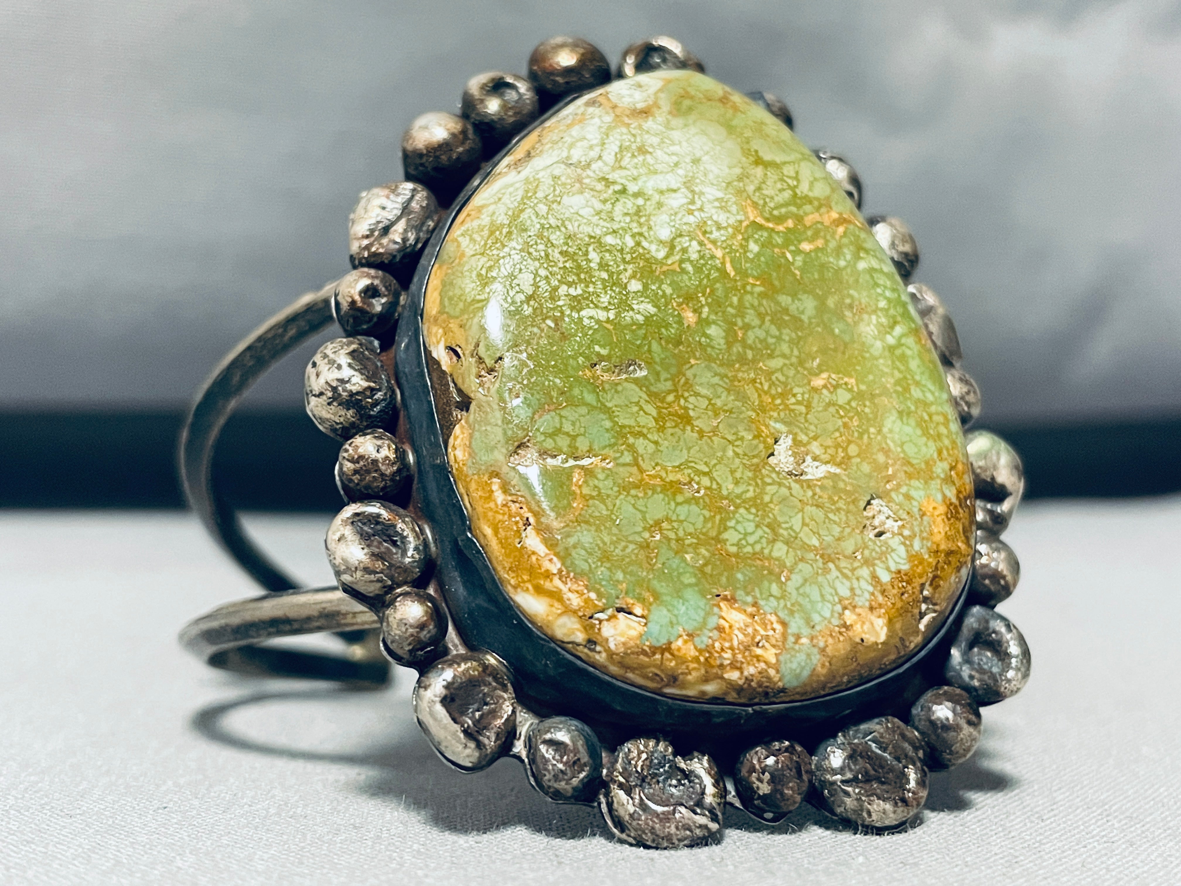 Vintage 1950s Navajo Royston Turquoise Sterling Silver Bracelet - Signed Abreza - Handmade Native American Jewelry for Women - Perfect for Boho, Western & Tribal Fashion