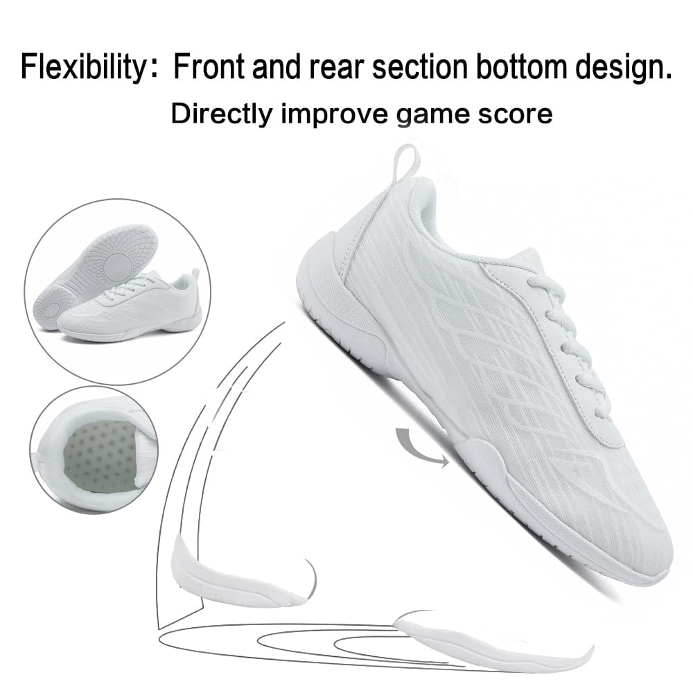 White Cheerleading Shoes for Girls & Women - Youth Competition Dance Tennis Sports Training Sneakers - Breathable Soft Comfortable Athletic Flats for Cheer, Gym, School & Performance