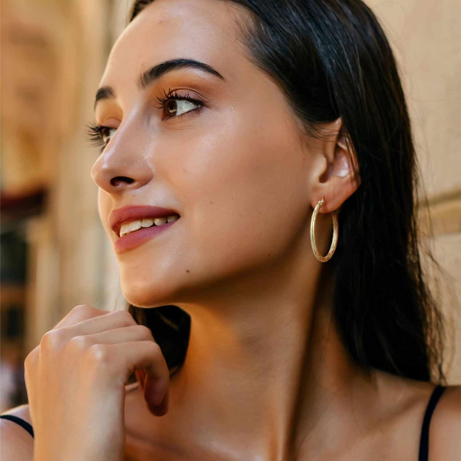 14K Gold Hoop Earrings for Women - 30mm Dot Engraved Big Hoop Earrings by Al&Tiffy | Elegant Gold Jewelry for Parties, Weddings & Everyday Wear