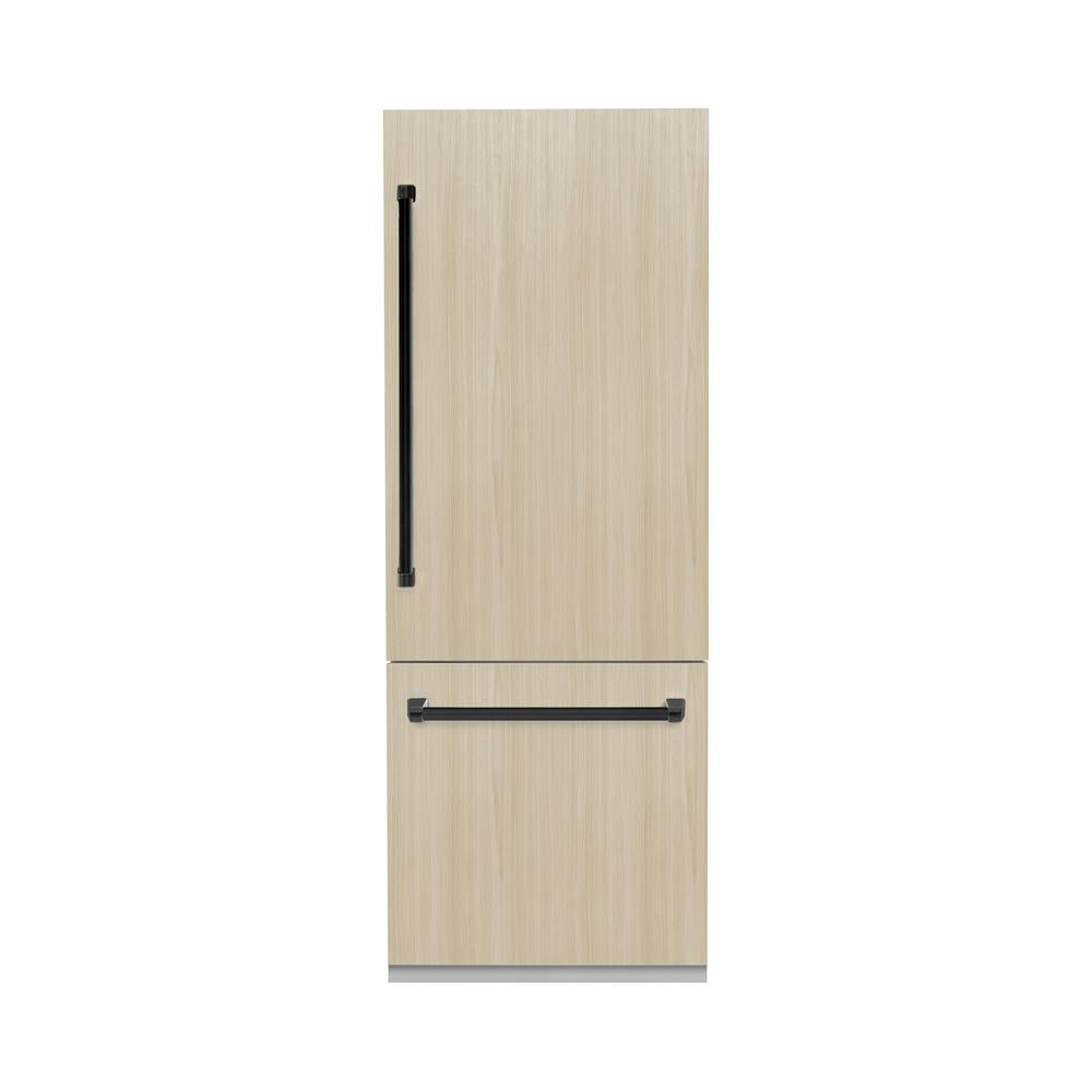 ZLINE GRBIVZ 30 MB 30-Inch Built-In Bottom Freezer Refrigerator - 16.1 cu.ft Capacity, Panel Ready, Water Dispenser & Ice Maker, Graphite Gray Interior with Matte Black Accents - Perfect for Modern Kitchens and Open-Concept Homes
