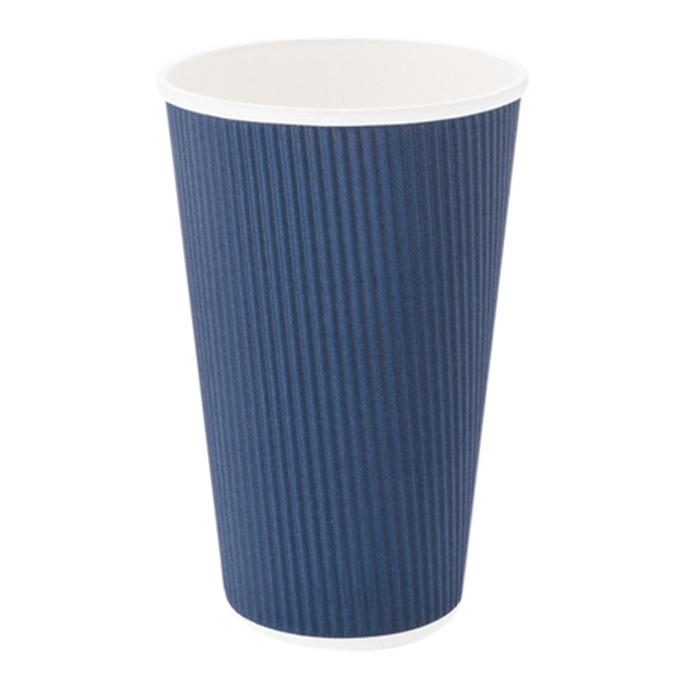 20 oz Midnight Blue Paper Coffee Cups with Ripple Wall - 3.5