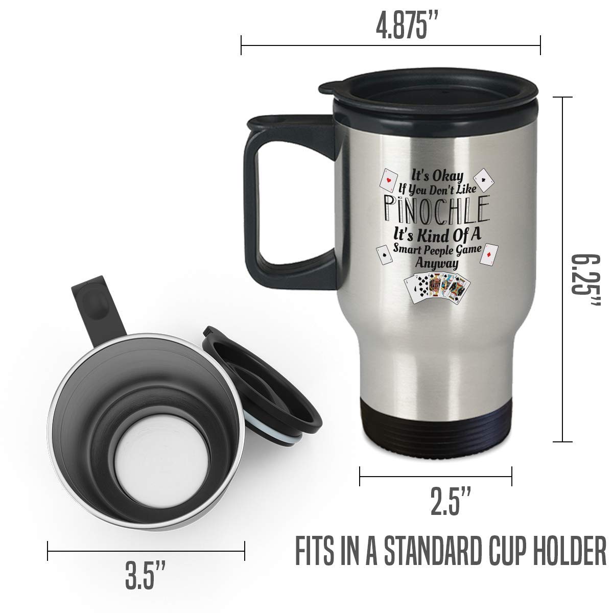 Premium 14 oz Travel Mug for Coffee & Tea - Playing Card Design, Insulated Stainless Steel Cup for Smart People | Perfect for Commuting, Camping & Office Use