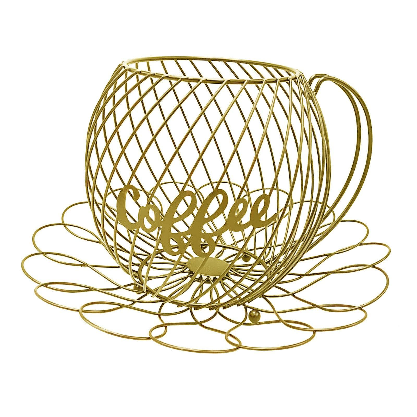 Gazechimp Coffee Pod Holder & Organizer Mug - Golden Coffee Cup Storage Basket for Keurig K-Cups & Nespresso Pods - Perfect for Kitchen Countertop & Office Desk Organization