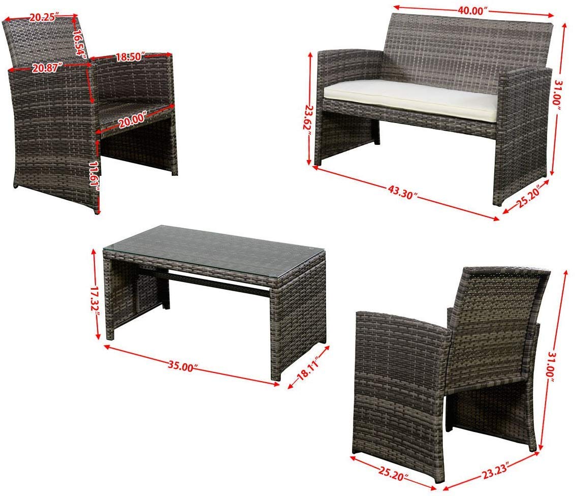 Casart 4-Piece Rattan Sofa Set with Cushioned Chairs & Coffee Table - Outdoor Wicker Patio Furniture for Garden, Poolside, and Backyard Relaxation