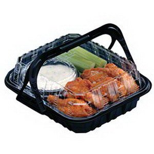 Small Black Base Plastic Mealmaster Chicken Container with Clear Dome Lid - 100 Pack | BPA-Free Food Storage | Perfect for Meal Prep, Takeout & Restaurant Use