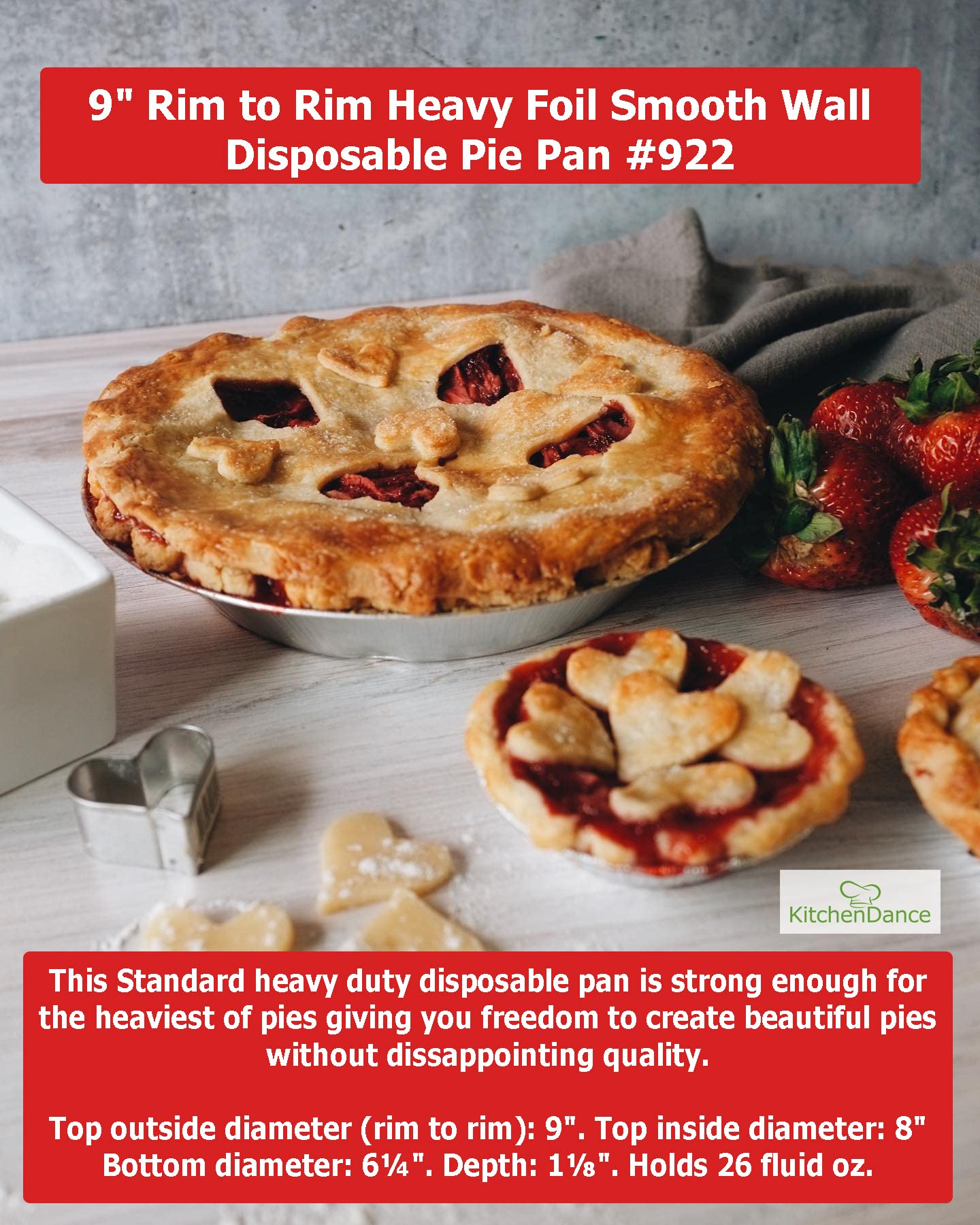 KitchenDance 9 Inch Heavy Duty Aluminum Pie Pans - Oven & Freezer Safe Disposable Pie Tins for Baking, Cooking & Food Storage - Restaurant & Bakery Supplies - Reusable & Recyclable Aluminum Foil Pans (100 Pack, Silver) - Perfect for Pies, Quiches, Casseroles & Meal Prep