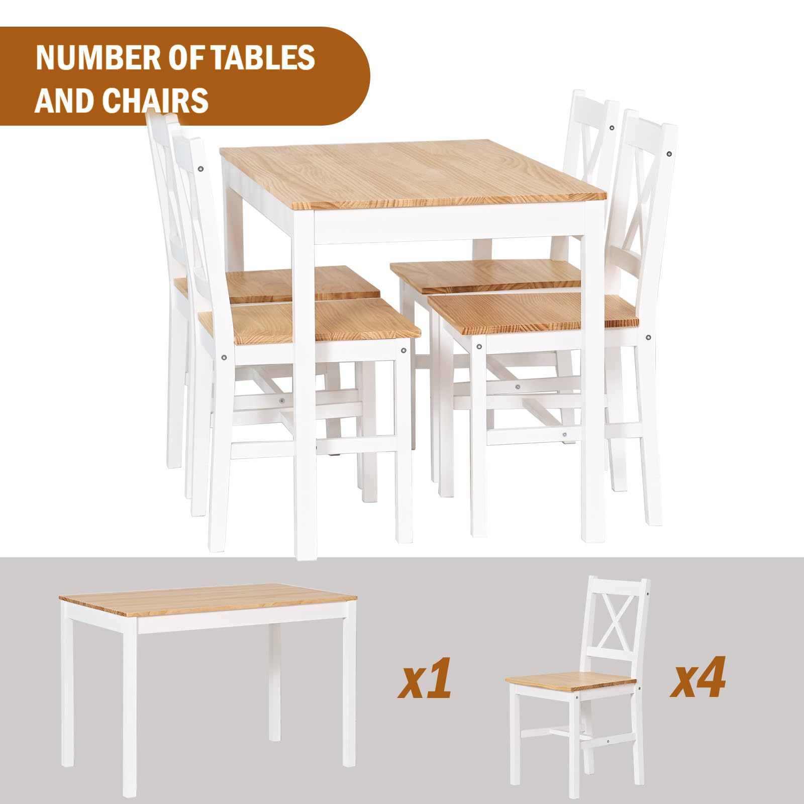DLandHome 5-Piece Wooden Dining Table Set for 4 with Chairs - Elegant Kitchen Furniture for Small Spaces | Perfect for Apartments, Breakfast Nooks & Cozy Dining Areas