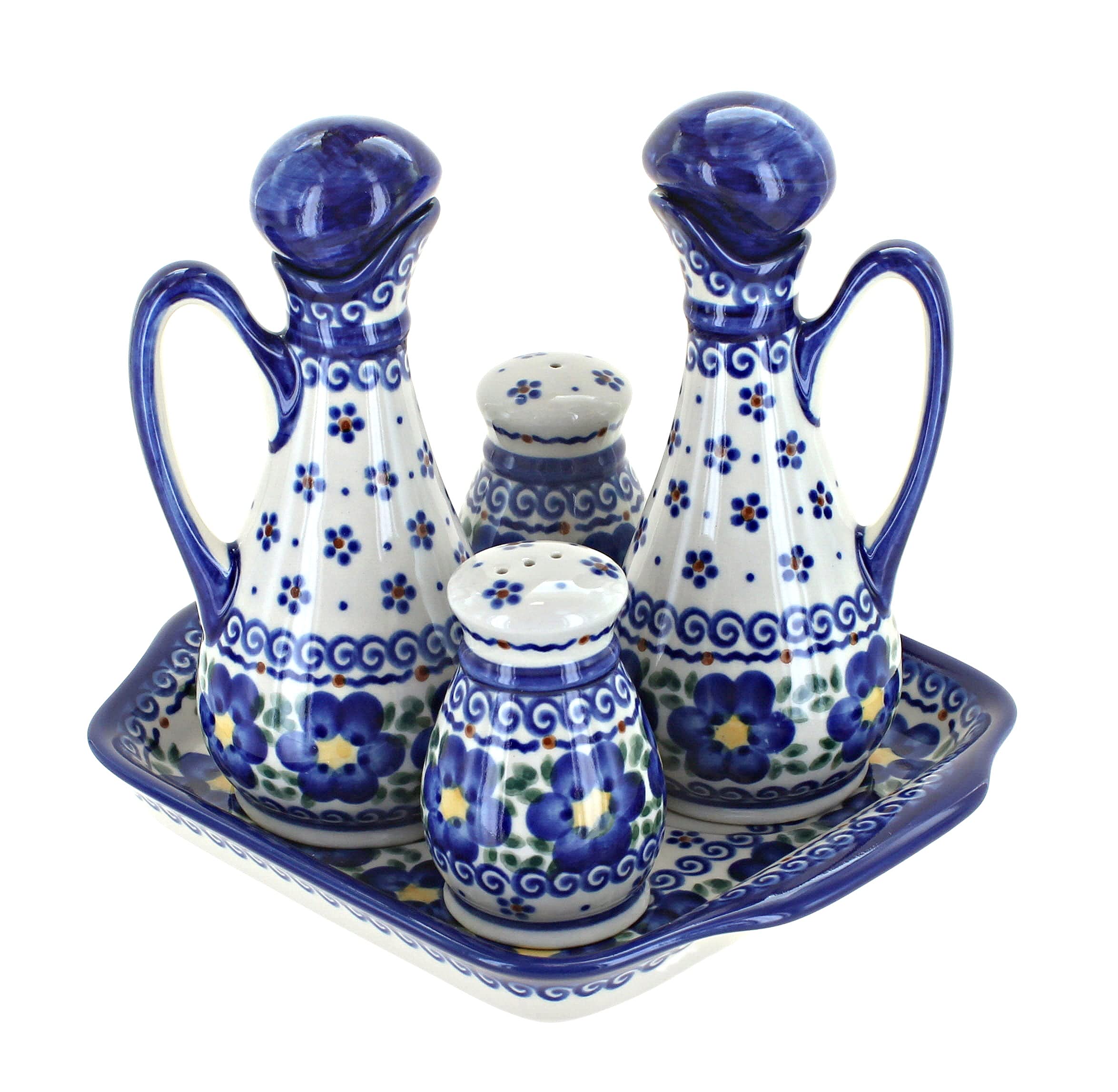 Blue Rose Polish Pottery Spring Blossom Table Accessory Set - Handcrafted Ceramic Vase & Bowl for Dining Table Decor, Wedding Centerpiece & Home Decor