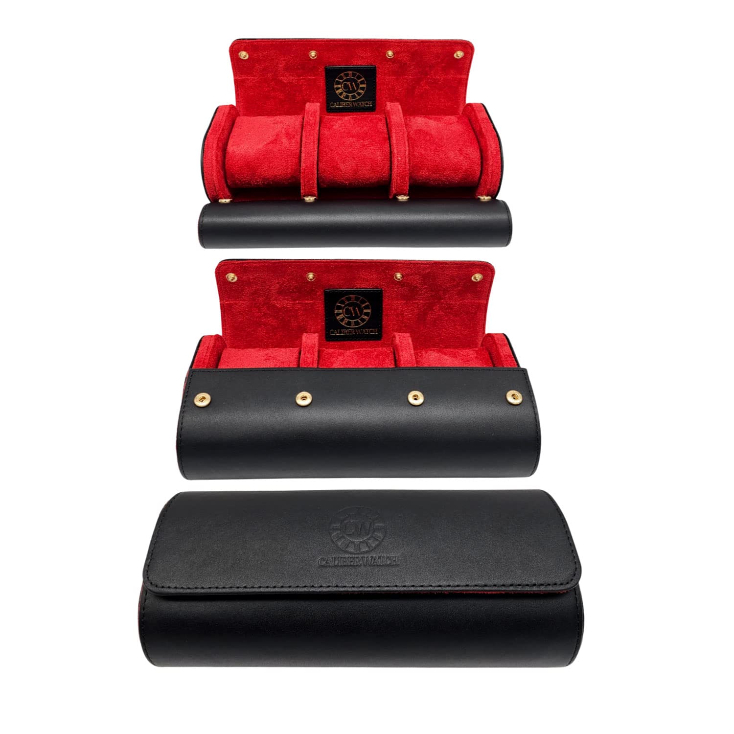Premium Genuine Napa Leather Watch Roll Case for 3 Watches - Luxury Travel Watch Storage Organizer with Velvet Lining - Men's Watch Display Case by CALIBERWATCH - Perfect for Business Travel, Watch Collection Storage & Gift Giving