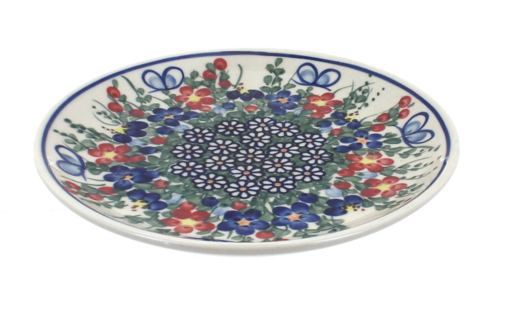 Handmade Blue Rose Polish Pottery Dessert Plate - Elegant Butterfly Design for Garden Tea Parties, Wedding Receptions & Home Decor