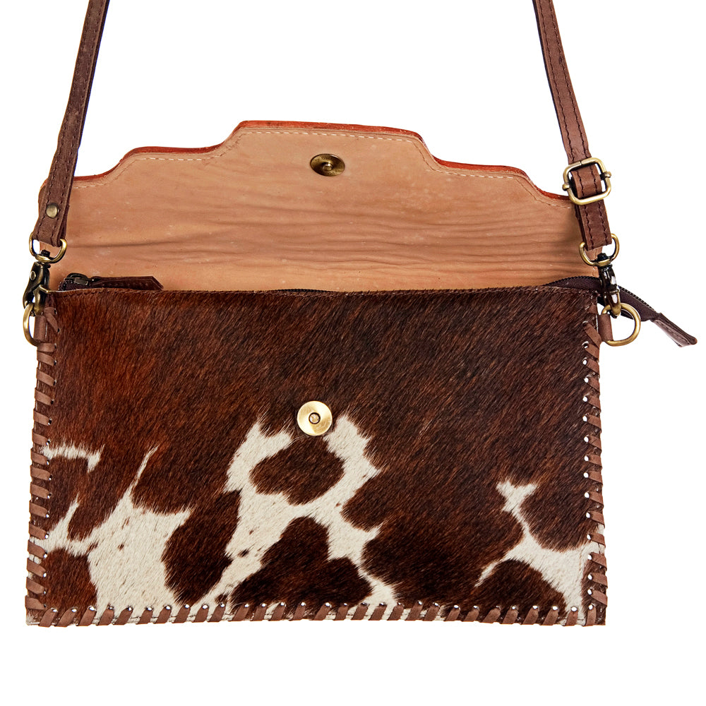 American Darling ADBGD103 Genuine Leather Women's Western Handbag - Hand Tooled Hair On Cowhide Envelope Purse for Casual Outings, Country Events & Cowgirl Fashion Accessory