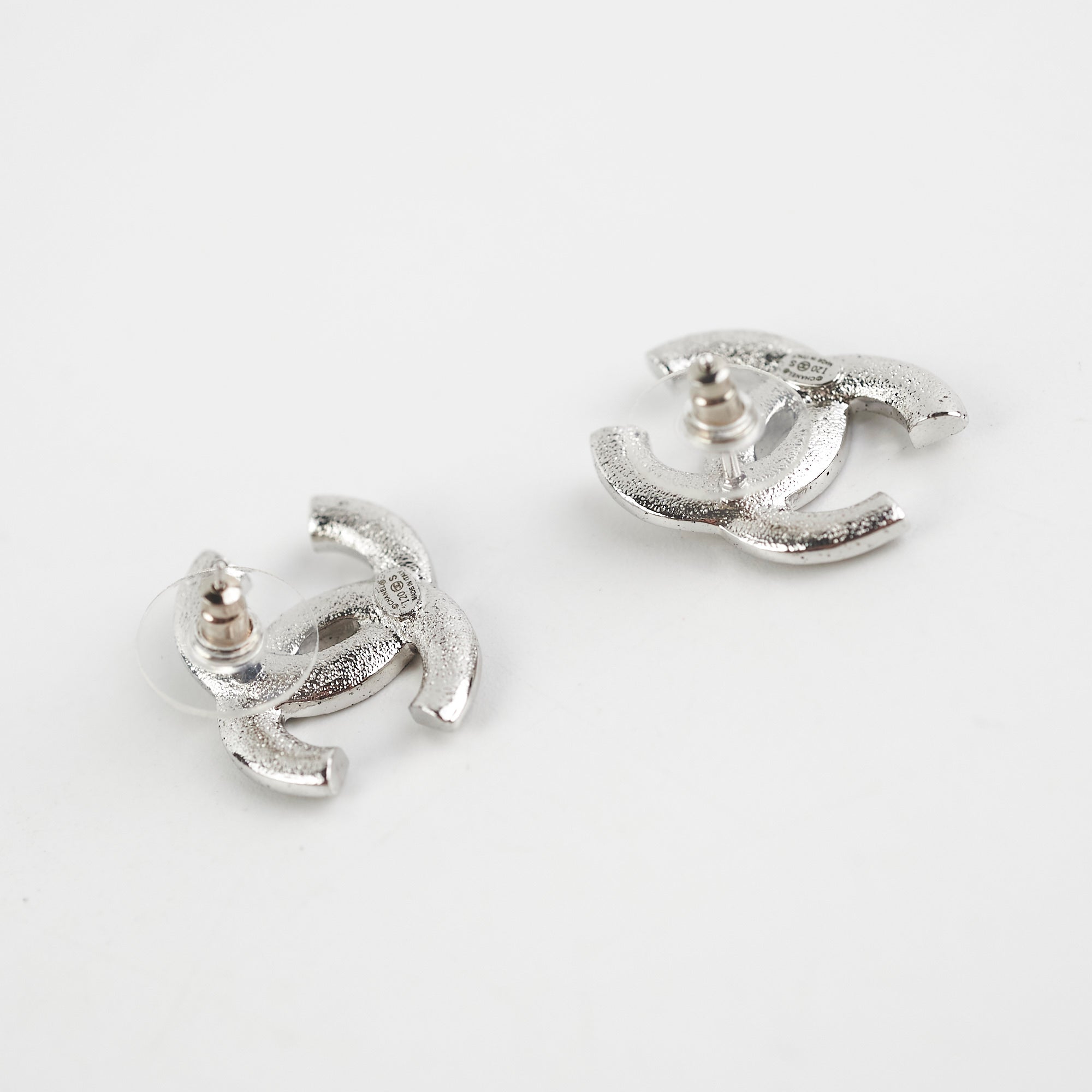 Chanel Silver Rhinestone CC Logo Earrings - Fashion Costume Jewelry for Women | Perfect for Parties, Weddings & Evening Events