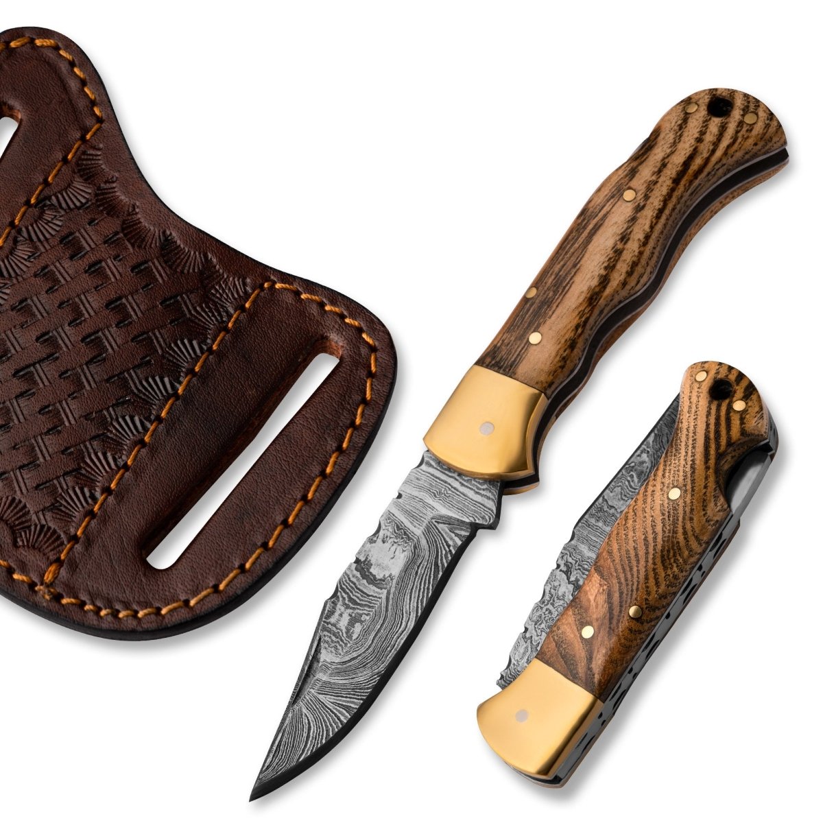 Premium Vanguard Damascus Steel Folding Pocket Knife - Handcrafted Charred Oak Handle for Outdoor, Camping, Hunting & Everyday Carry (EDC)