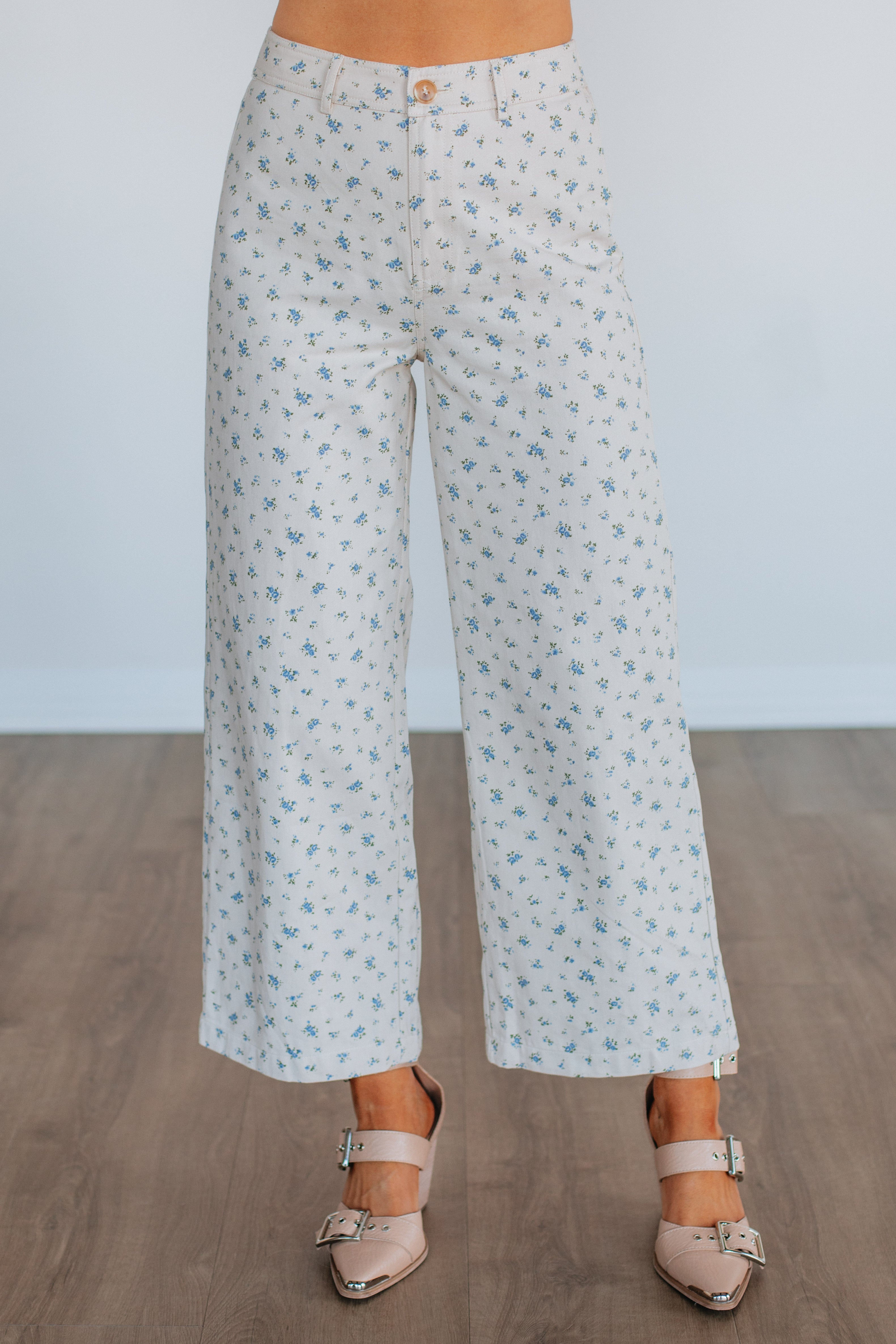 Cheyla Floral Print Pants for Women - Cream Mix Color, Boho Style High Waisted Wide Leg Trousers - Perfect for Casual Outings, Beach Vacations & Summer Fashion