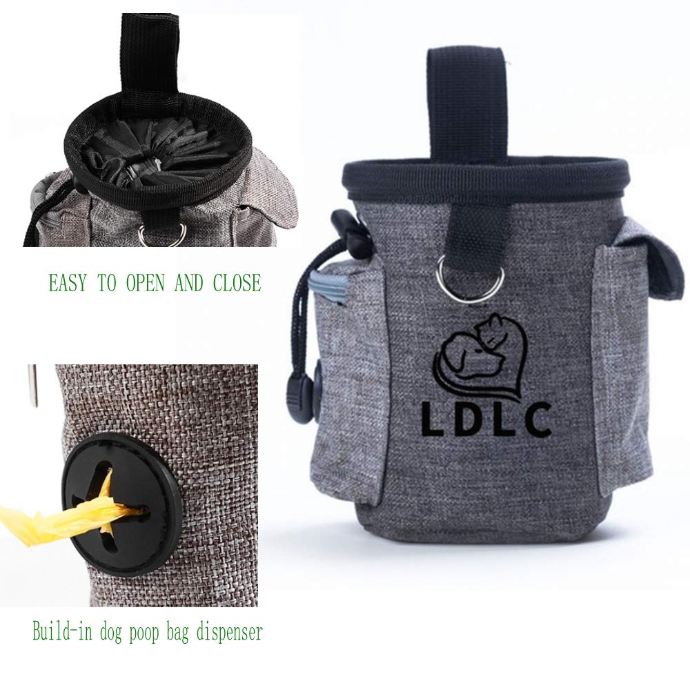 LDLC Dog Treat Pouch with Waist Clip - Pet Training & Hiking Snacks Holder (Light Grey)