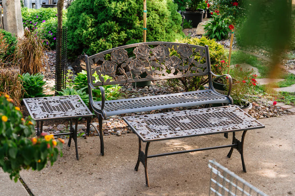 Outdoor Rose Bench - Elegant Garden Seating for Patio, Yard & Backyard Decor - Perfect for Relaxing & Outdoor Entertaining