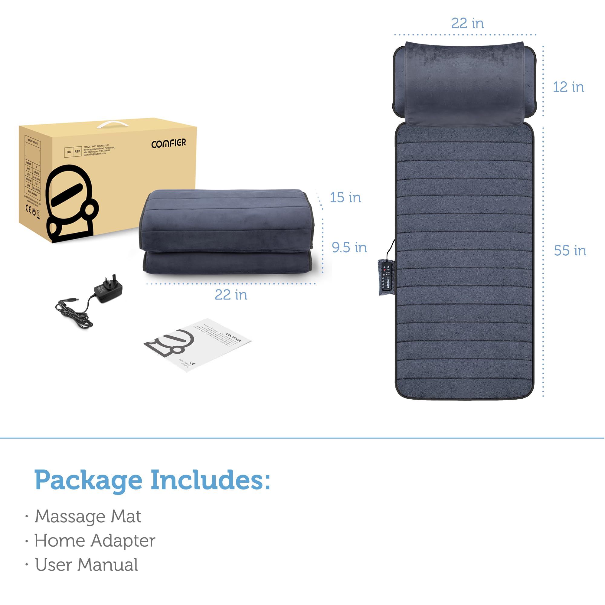 Comfier Full Body Massage Mat with Heat - Shiatsu Neck Massage Pillow, 10 Vibrating Motors & 4 Heating Pads for Back Pain Relief - Perfect for Home, Office & Relaxation - Ideal Gift for Women & Men