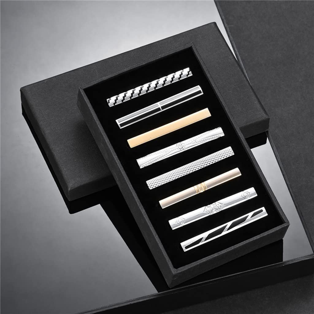 Premium Stainless Steel Tie Clip & Cufflinks Set for Men - 8PC Wedding Guest Gifts with Elegant Gift Box - Perfect for Business, Formal Events & Husband's Jewelry Collection (Color Option A)