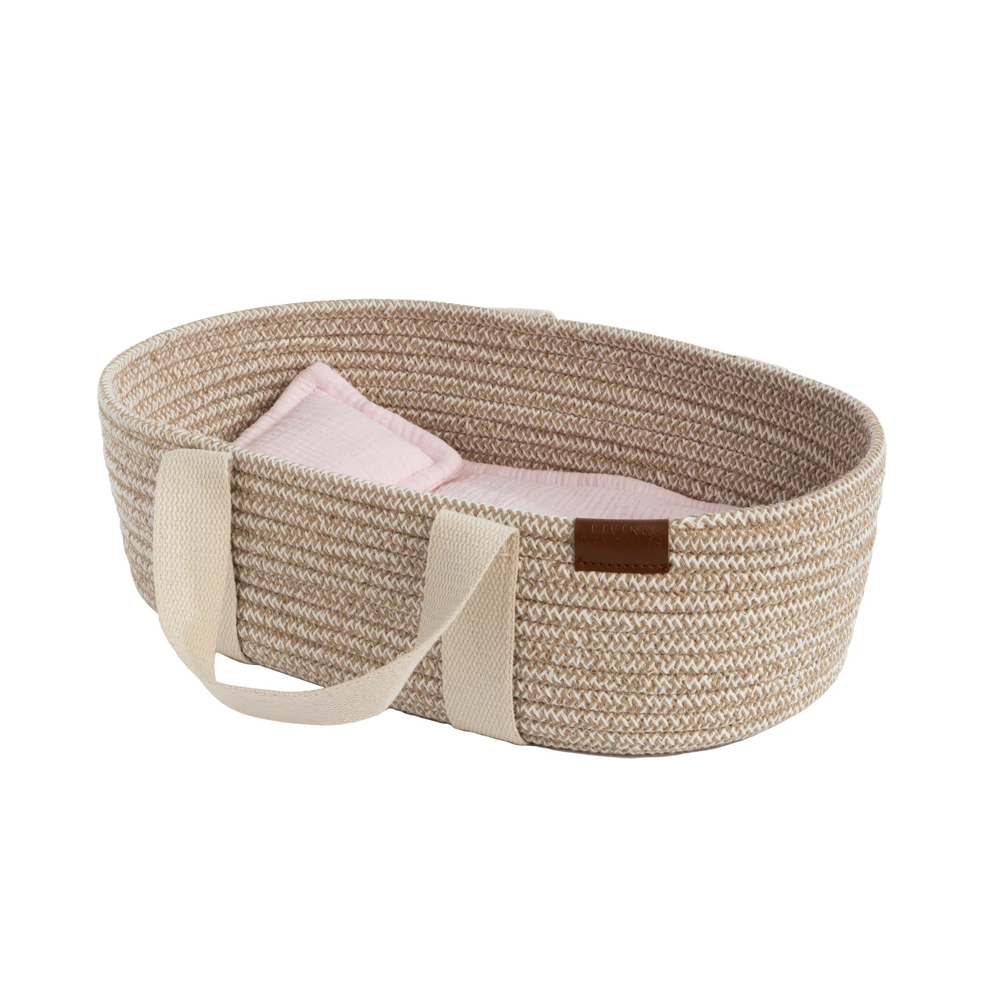 Soft Cotton Rope Moses Basket with Blush Bedding Set - Natural Baby Crib for Newborns & Infants - Perfect for Nursery, Baby Shower Gifts & Co-Sleeping