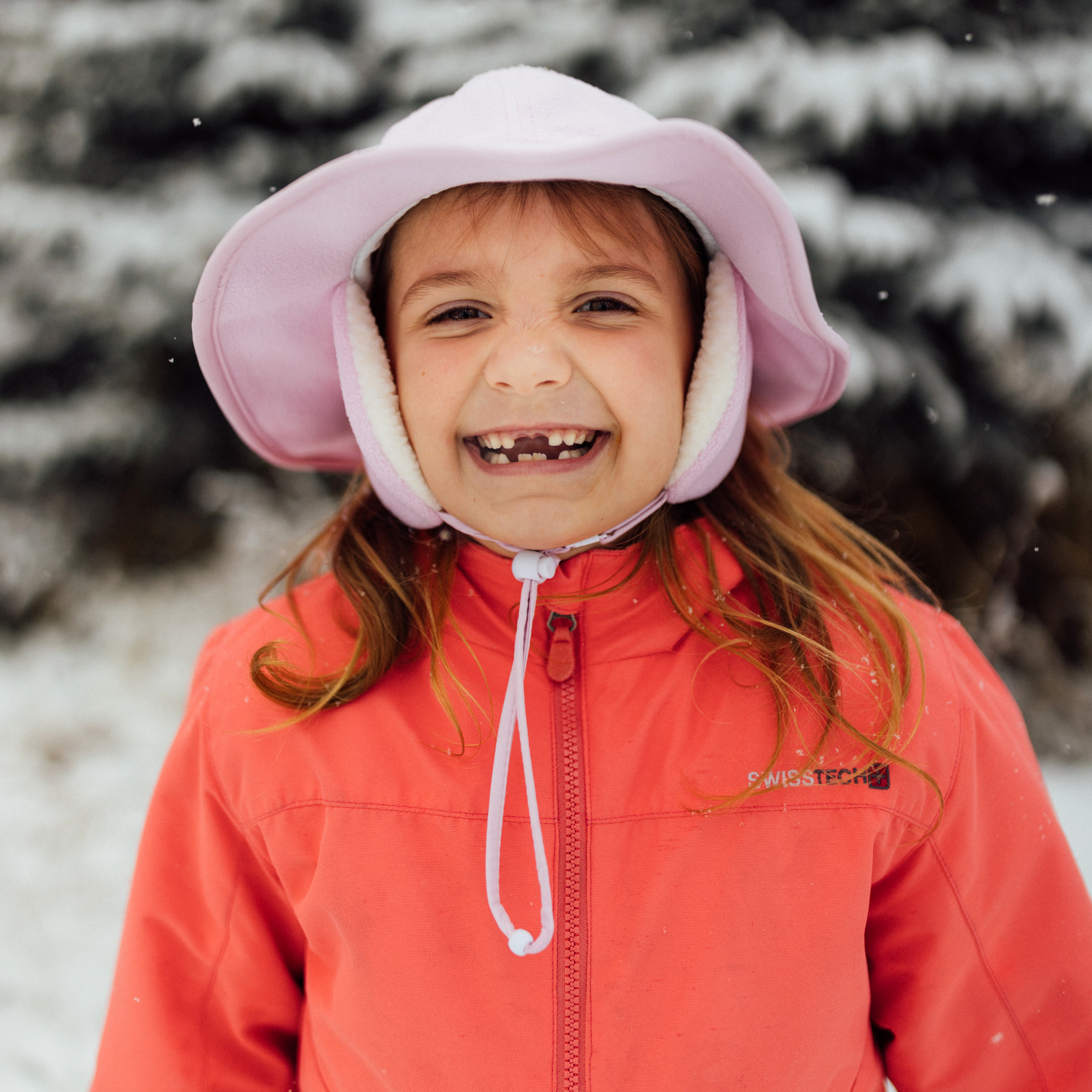 Kids Winter Fleece Ear Flap Sun Hat with Wide Brim - Frosted Pink for Outdoor Snow Play, Skiing & Cold Weather Protection
