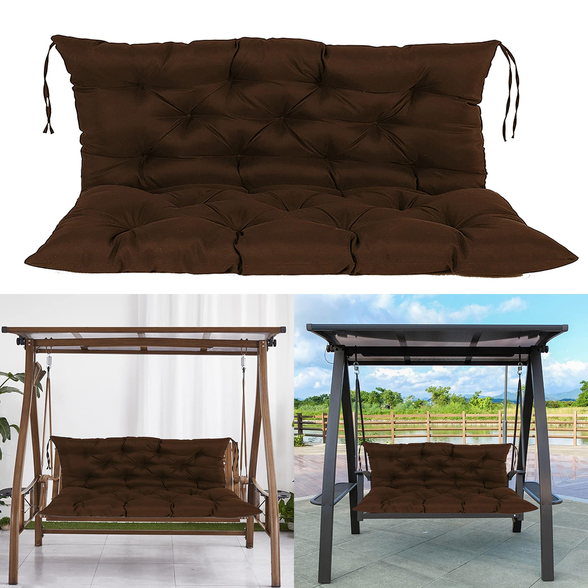 Outdoor Patio Furniture Cushion 40IN 47IN 59IN - Thick Wicker Loveseat Cushion with Backrest, Waterproof Bench Seat Cushions for Garden, Backyard, Balcony (47x40in, Brown) - Perfect for Swing Chairs, Porch Seating & Outdoor Relaxation