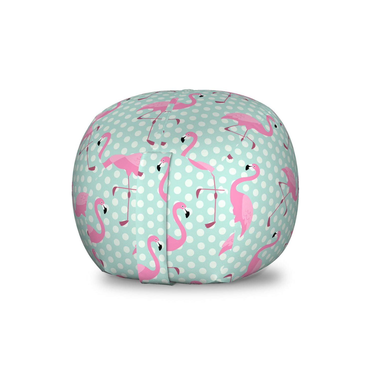 Ambesonne Pink Flamingo Toy Storage Bag Chair - Hawaii Exotic Bird Pattern on Polka Dot Background, Washable Stuffed Animal Organizer for Kids Room, Small Mint Green | Perfect for Nursery, Playroom & Bedroom Organization
