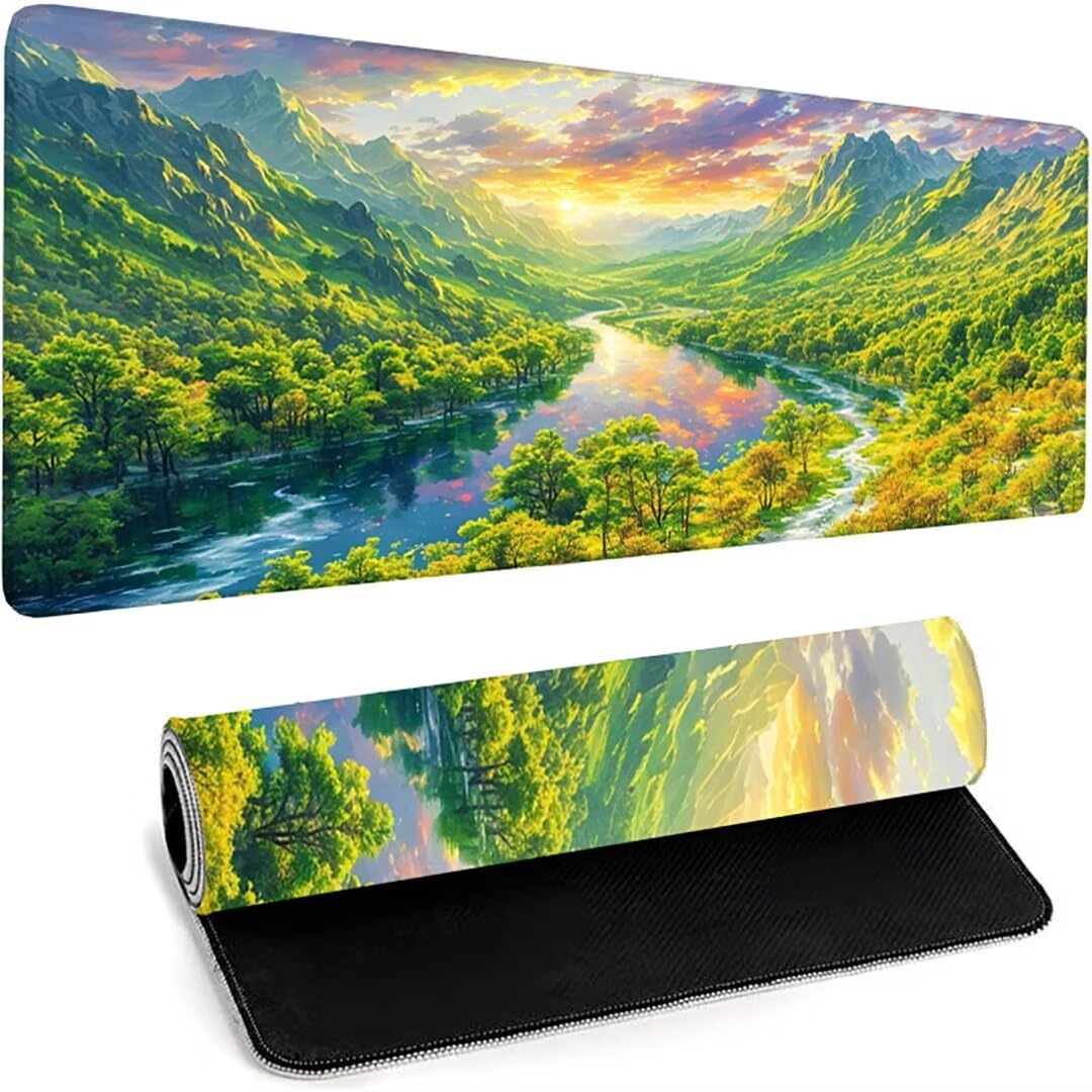 XXL Gaming Mouse Pad 36x16 Inches - Extra Large Non-Slip Desk Mat for Office & PC Gaming - 3mm Thick Landscape Green Extended Mousepad (900x400mm) - Perfect for Work, Gaming & Home Office Setup
