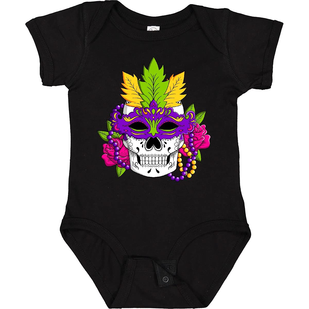 Inktastic Mardi Gras Skull with Masquerade Mask Baby Bodysuit - Cute Infant Onesie for Carnival, Halloween & Costume Parties - Soft Cotton Unisex Romper for Newborns & Toddlers