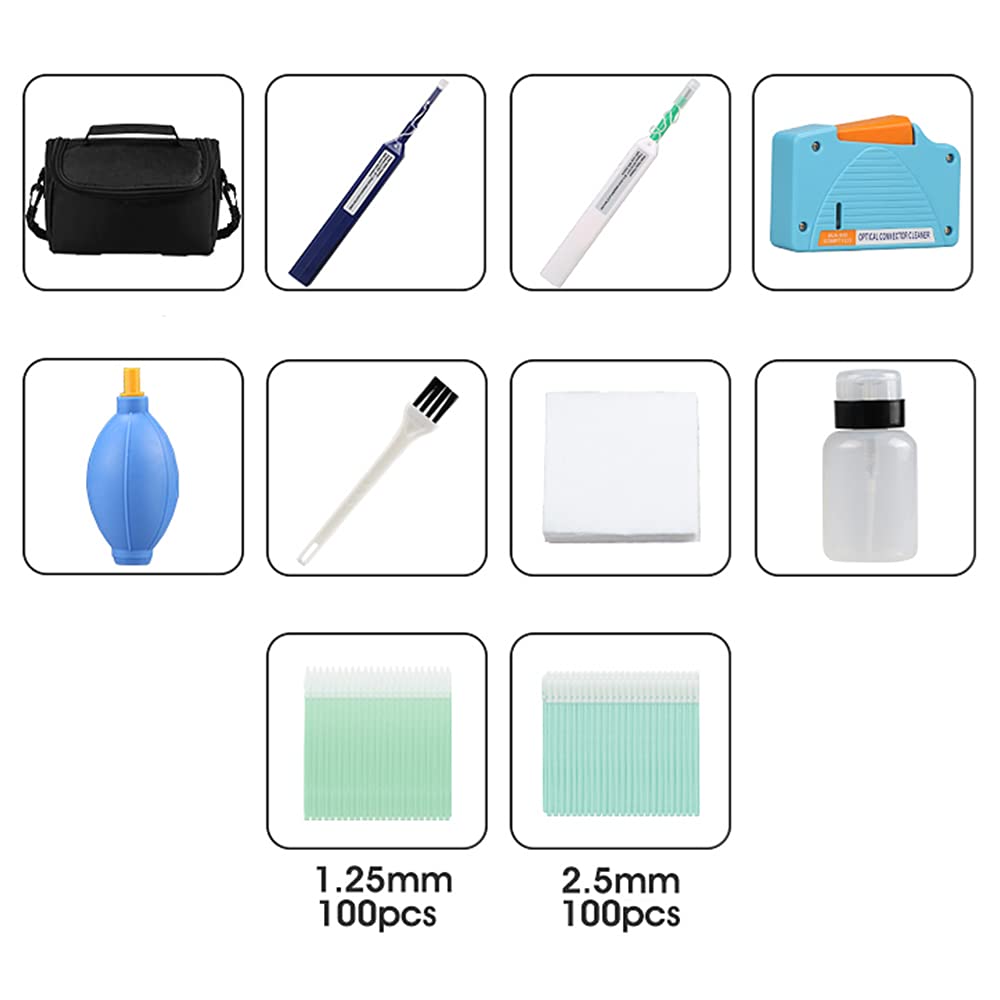 Professional Fiber Optic Cleaning Kit for FC SC ST LC MU Connectors - Includes 1.25mm/2.5mm Cleaner Pens, Cassette & Swabs (MK-200) - Perfect for Telecom, Data Centers & Network Maintenance