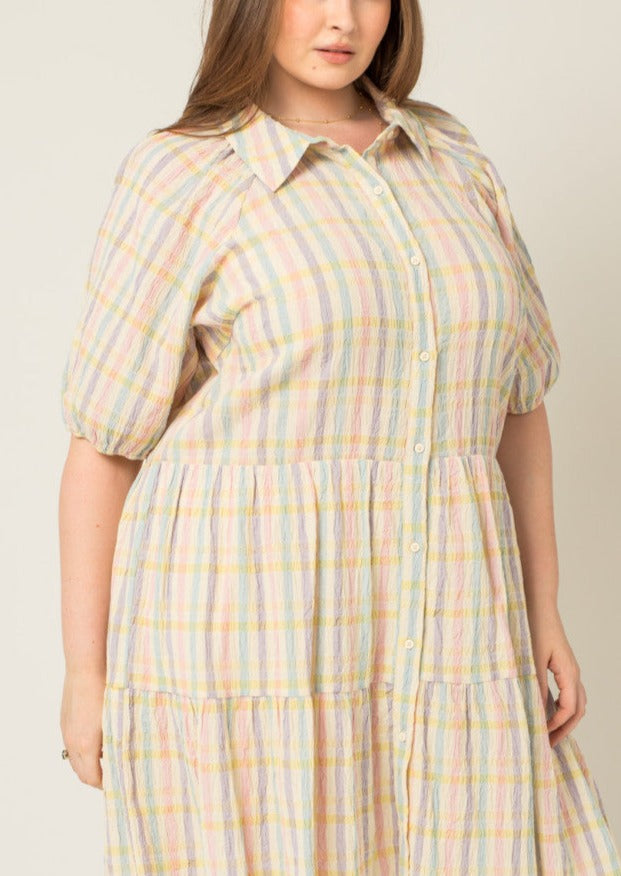 Spring Gingham Dress for Women - Floral Print Short Sleeve A-Line Summer Dress | Perfect for Beach Vacation, Picnic Dates & Outdoor Parties