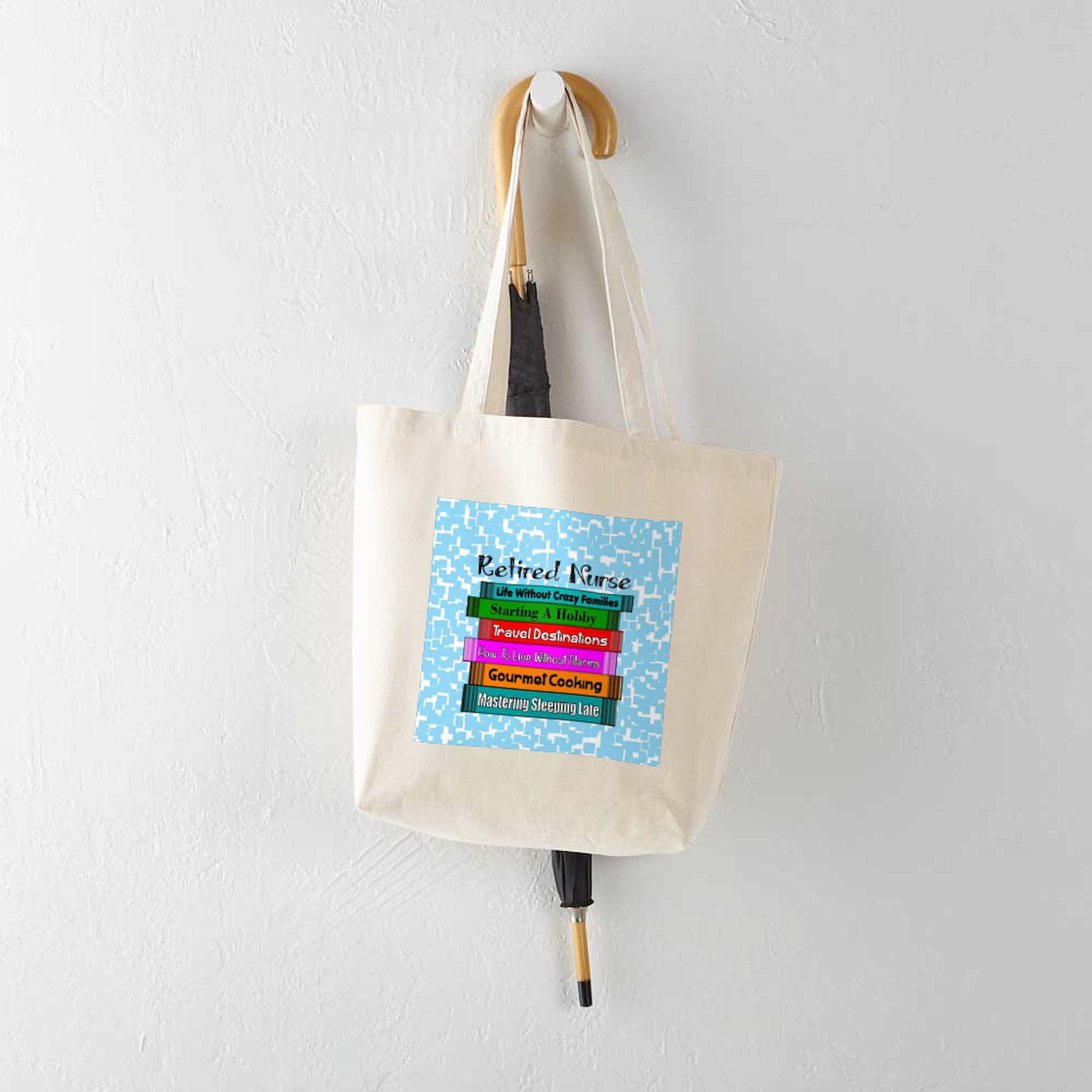 Retired Nurse Books Tote Bag - Natural Canvas Reusable Shopping Bag for Nurses, Medical Professionals & Book Lovers | Perfect for Work, Groceries & Library Visits
