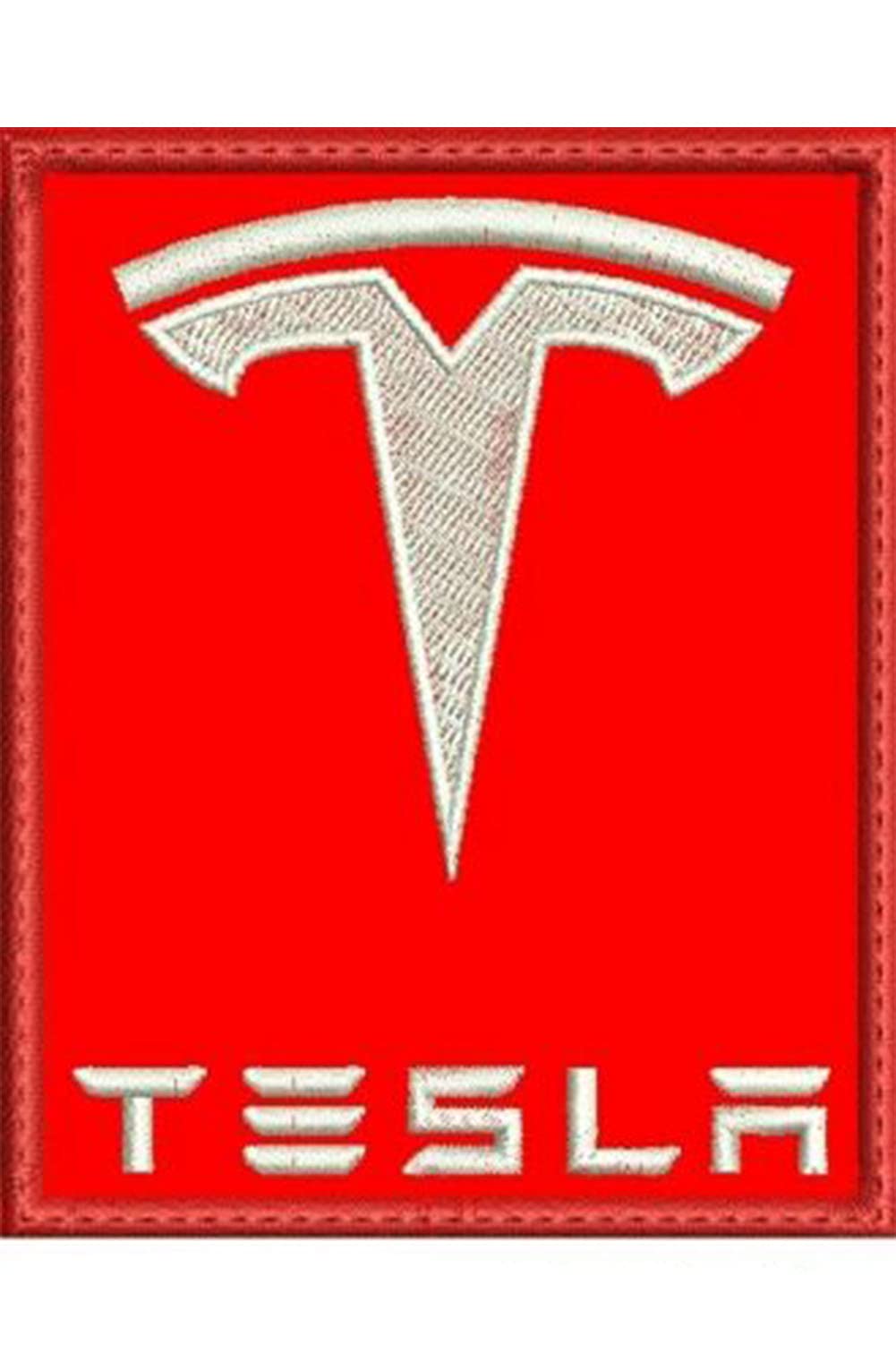Tesla Embroidered Iron On Patch - Mini DIY Sew On Applique for Jackets, Hats & Bags - Red Car Accessories for Tesla Fans & Enthusiasts