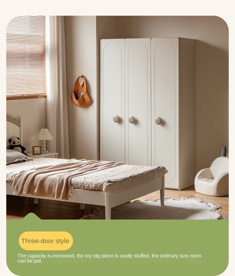 Pine Solid Wood White Cream Children's Wardrobe - Kids Bedroom Storage Organizer for Clothes, Toys & Books - Perfect for Nursery, Bedroom & Playroom Organization