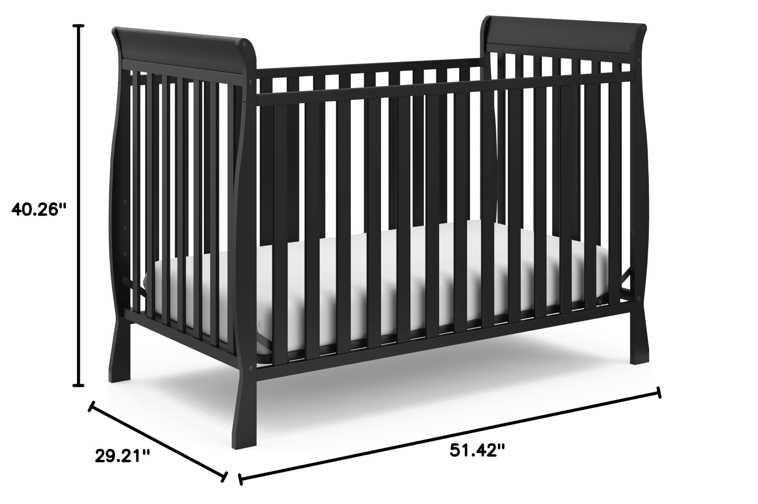 Storkcraft Maxwell Convertible Crib in Black - GREENGUARD Gold Certified, Converts to Toddler Bed & Daybed, Fits Standard Full-Size Mattress, Classic Sleigh Design Crib for Nursery & Baby Room