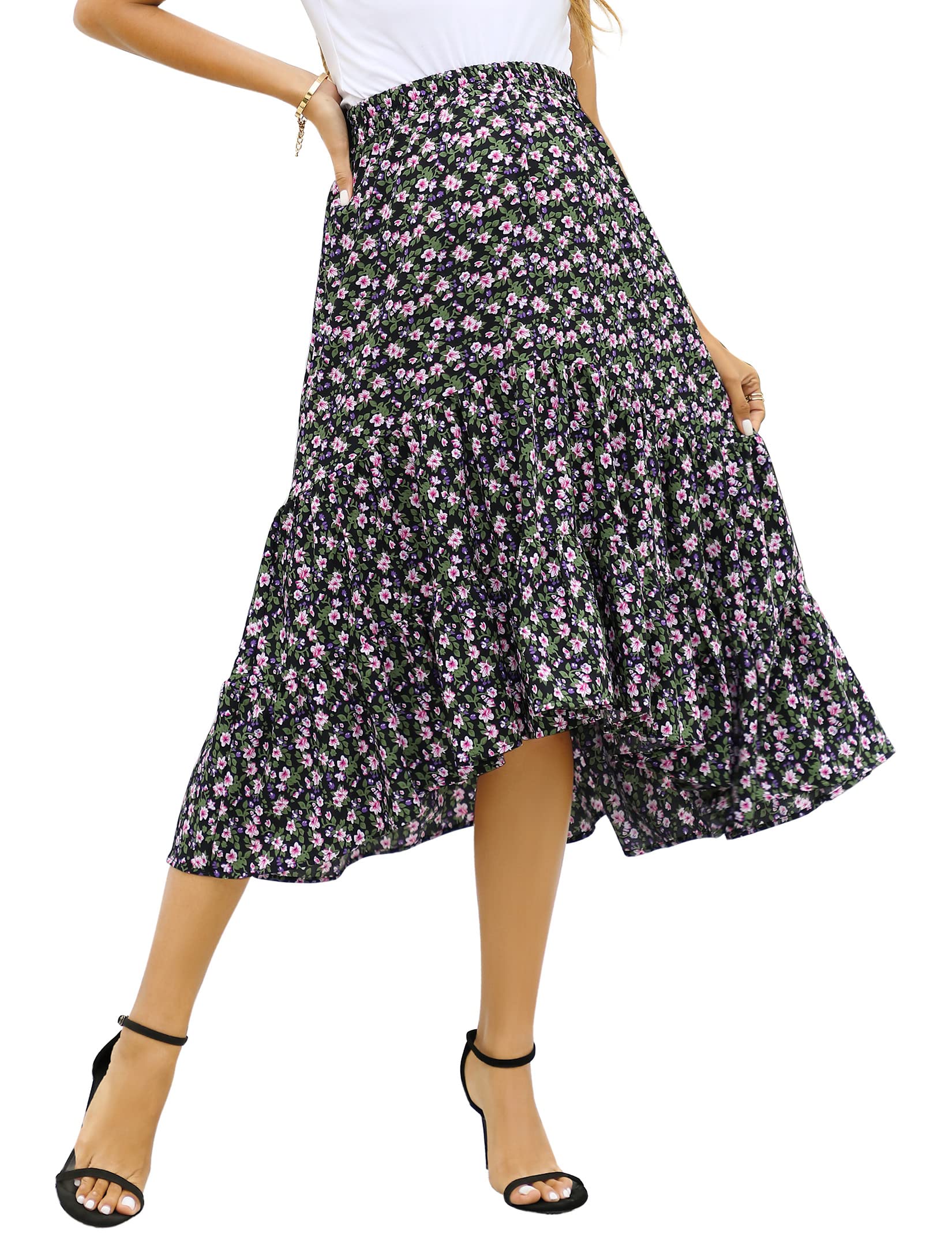 Coolmee Women's Maternity Dress - High Waist Floral Print Pleated Maxi Skirt for Pregnancy | Flowy Swing A-Line Long Skirt for Casual Wear, Baby Shower & Summer Outfits