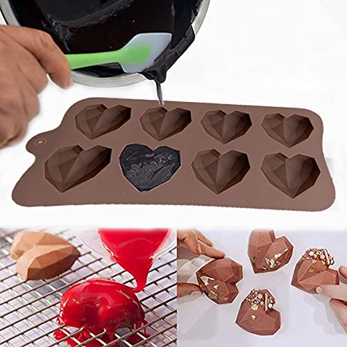 2-Piece Heart Shaped Silicone Mold Set for Chocolate, Candy, Cake & Jelly - Diamond Texture Baking Molds (Medium & Small) - Perfect for Valentine's Day, Weddings & DIY Dessert Decorating