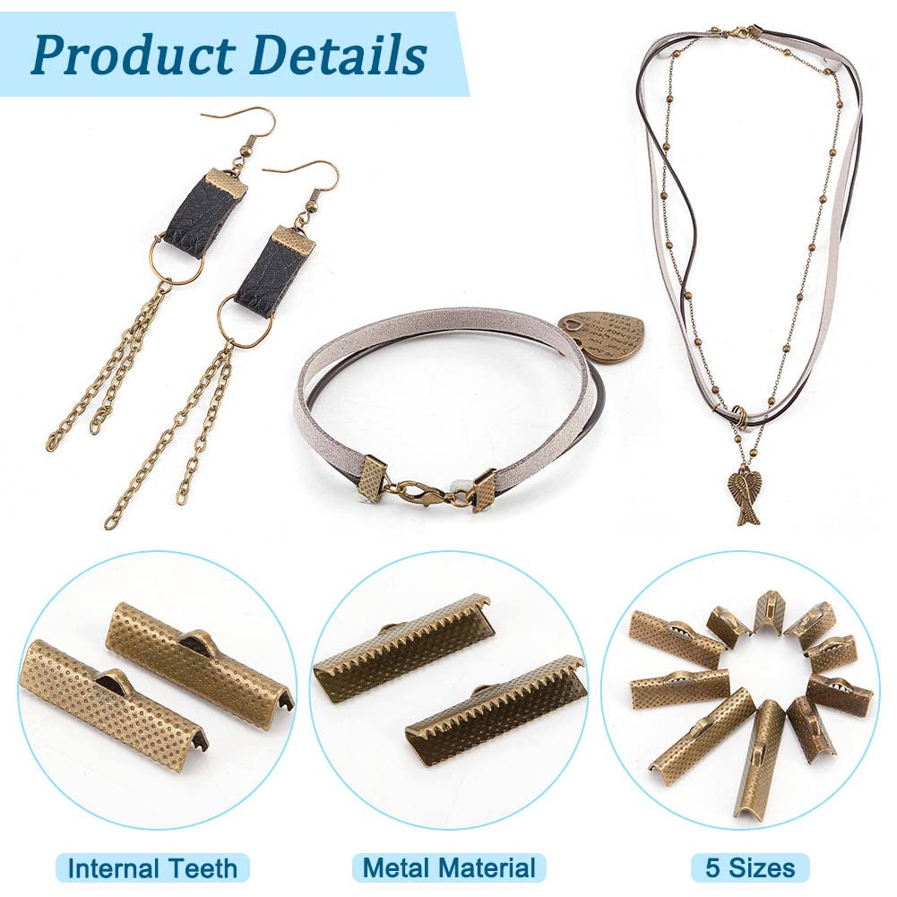 PH PandaHall 100Pcs Antique Bronze Ribbon Clamp End Crimps, 8-25x6-8x5mm Assorted Sizes for Bracelet, Bookmark, Leather Craft, Jewelry Making Supplies – DIY Charm Beading & Scrapbooking