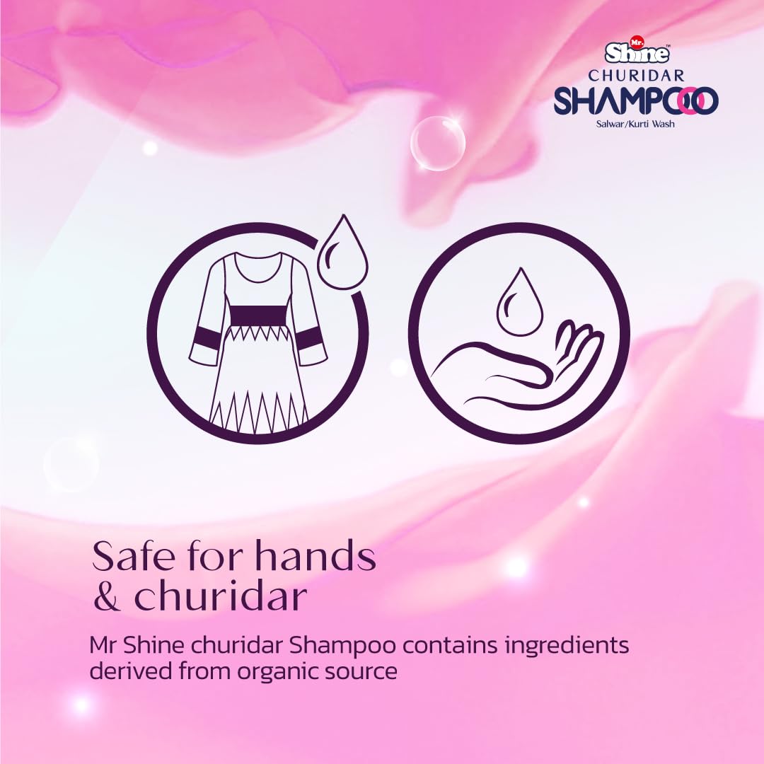 Mr Shine Churidar Shampoo 500ml - Professional Laundry Detergent for Color & Fabric Care with Fragrance (Pack of 2) | Gentle Wash for Delicate Clothes, Sarees & Ethnic Wear at Home or Laundry Business