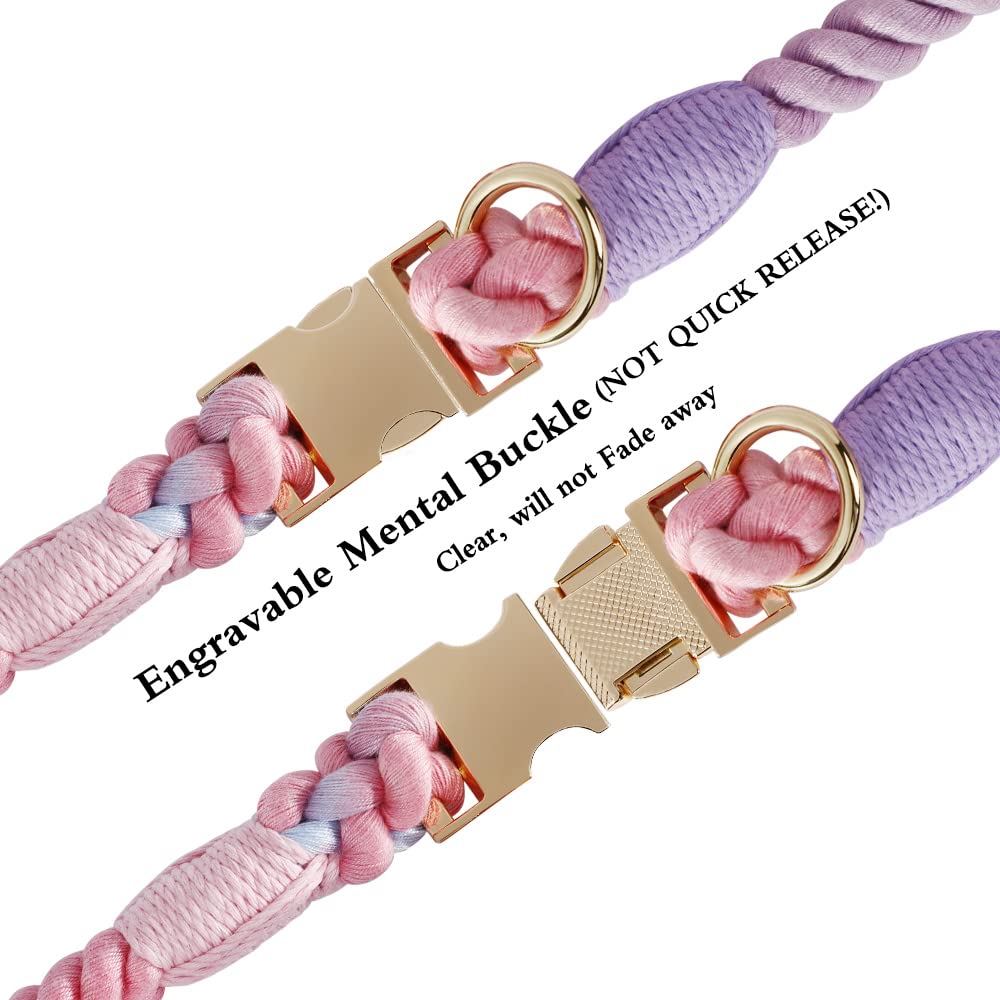 Custom Engraved Personalized Dog Collar & Leash Set - Soft Braided Cotton Rope Collar with Pet Name/Number - Adjustable for Small, Medium & Large Dogs (Unicorn Design) - Perfect for Daily Walks, Training & Gifts