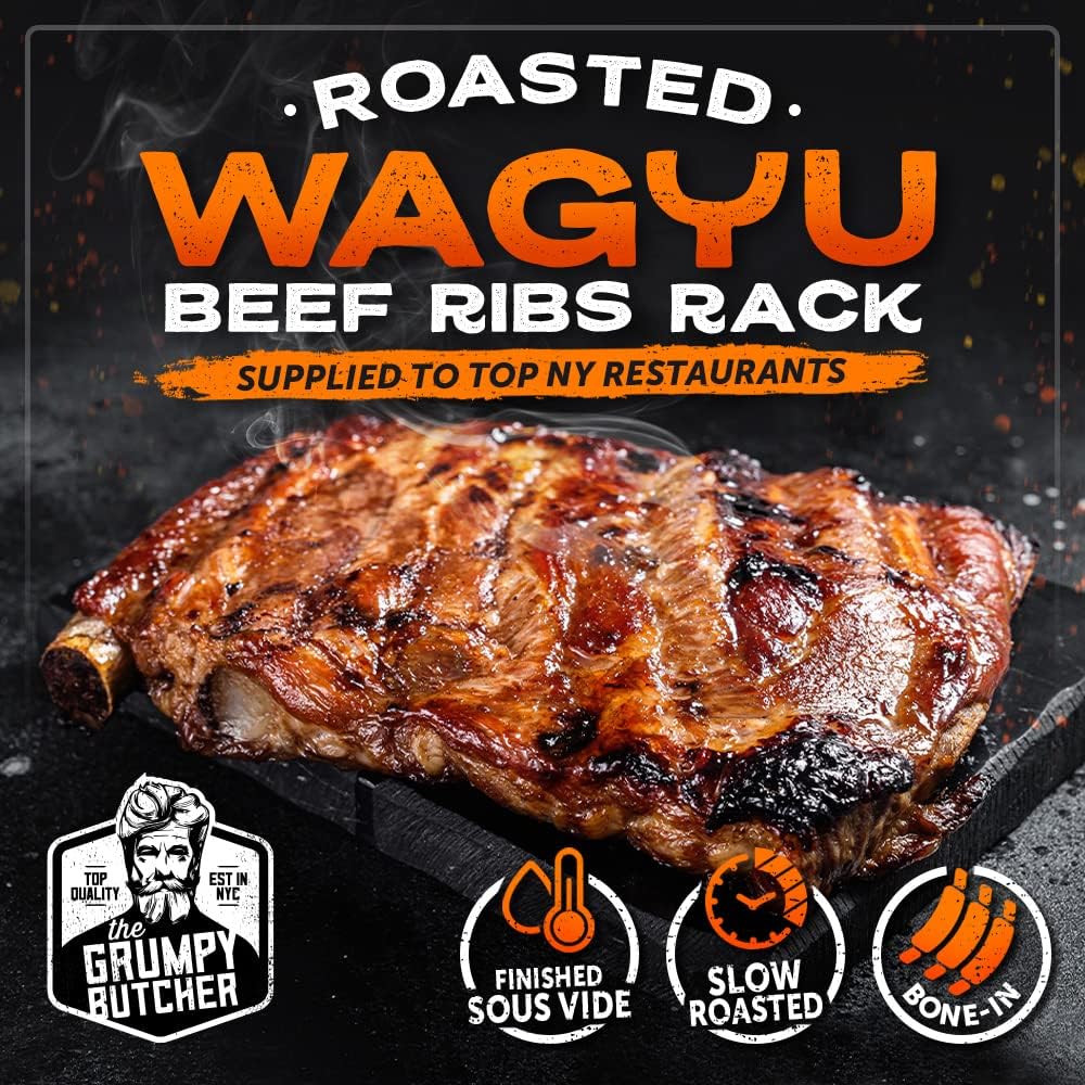 Premium Grumpy Butcher Steak House Meat Box - 4 Sirloin Steaks, Smoked Beef Brisket & Braised Wagyu Short Ribs - Gourmet Meat Gift Box for BBQ, Dinner Parties & Special Occasions