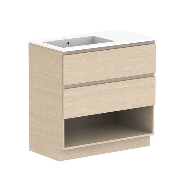 ADP Glacier Lite Shelf Twin Floor Standing Vanity with Cast Marble Top - Modern Bathroom Vanity Set with Dual Sinks & Storage for Master Bath, Guest Bathroom or Powder Room