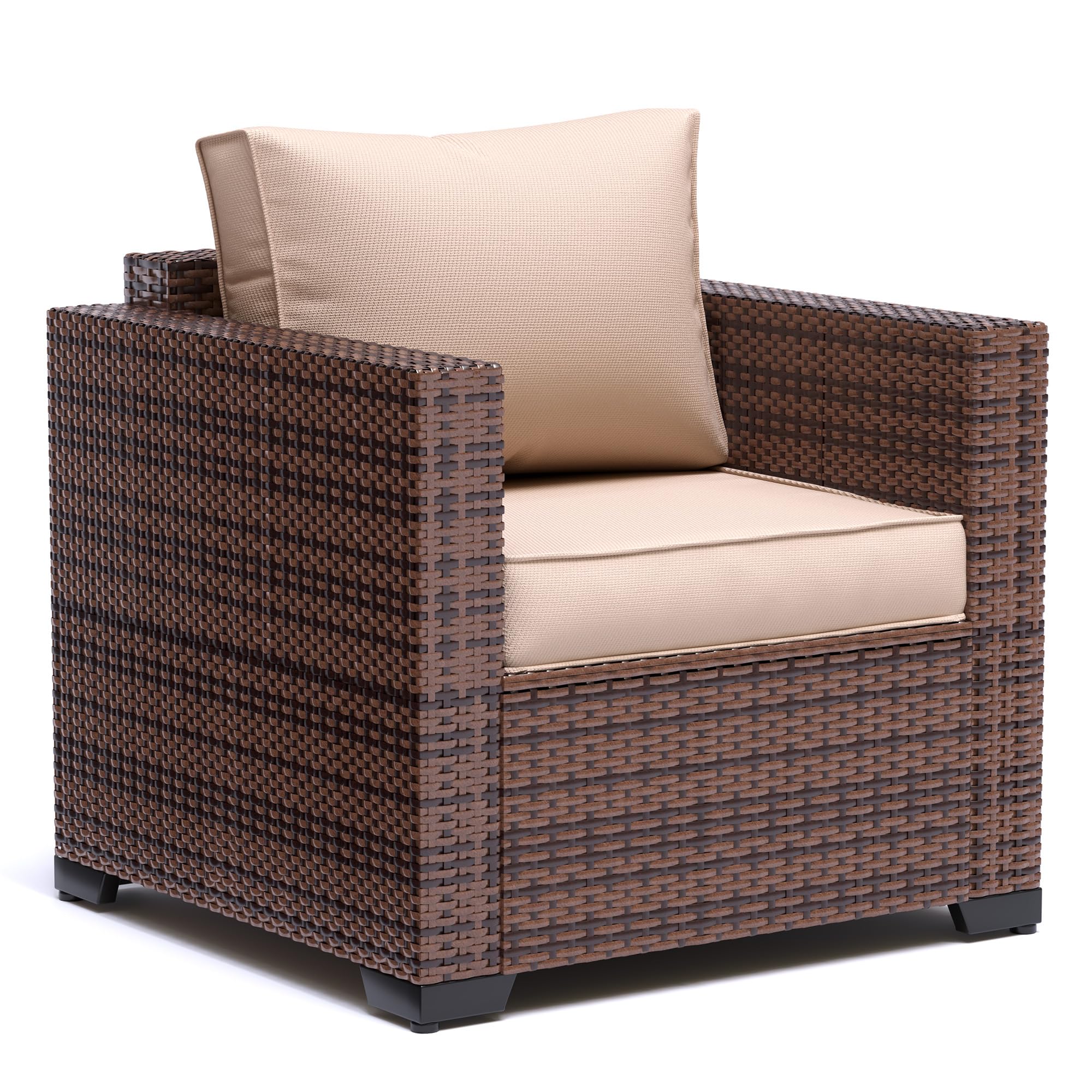**UDPATIO All-Weather Wicker Single Sofa - Outdoor Rattan Sectional Couch with Non-Slip Cushion, Deep Seating & High Back - Khaki - Perfect for Patio, Garden, Poolside & Backyard Relaxation**