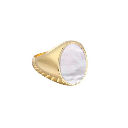 Mother of Pearl Ring for Men - Gold Plated Signet Ring, Stylish Mens Jewelry & Perfect Gift for Him - Ideal for Weddings, Anniversaries & Special Occasions