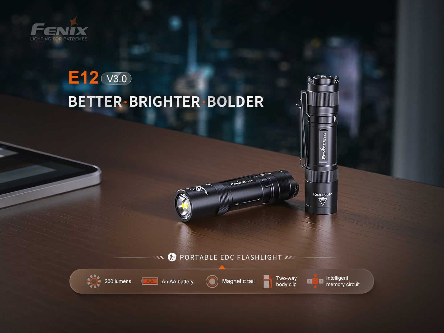 Fenix E12 V3 Compact AA Flashlight - High Lumens Pocket-Sized EDC Torch for Camping, Hiking & Emergency Use